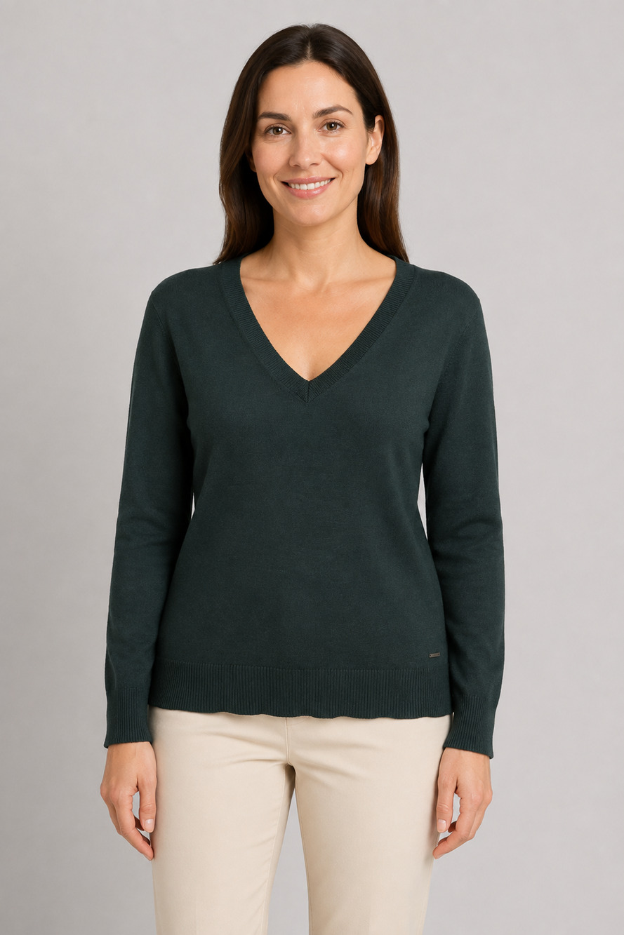 Calvin Klein NWT Womens L Emerald Green V Neck Sweater Long Sleeve Pullover $69